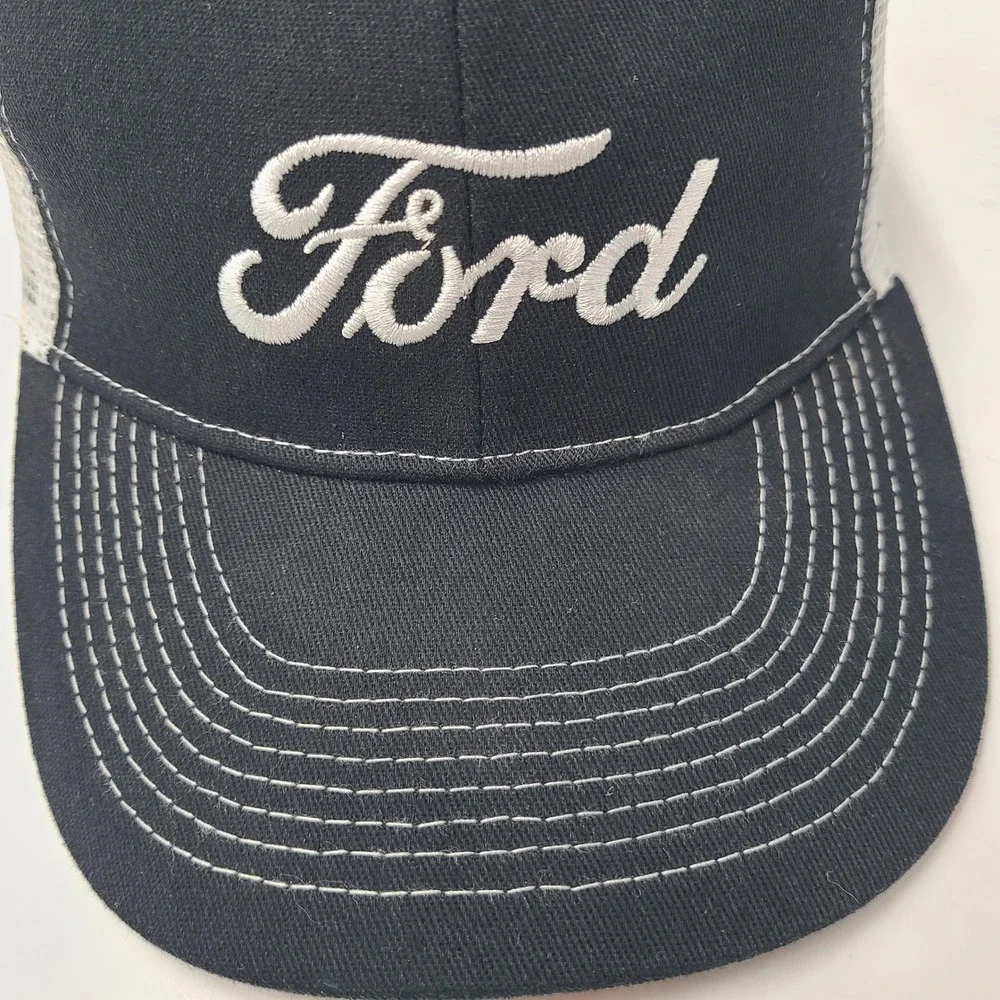 Ford Hat Snapback Trucker Mesh Black White Logo Script Car Truck Advertising Men